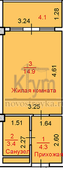 1-комн. квартира в Апартаменты «Фиолент» S 26.7 кв.м. от РГК "Парангон"