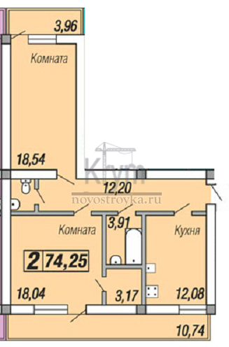 2-комн. квартира в ЖК "Скифия" S 74,25 кв.м. от ООО "Рбкстрой"