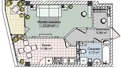 Квартира 39,55  стоимостью 3282500 рублей в Комплекс «Victory Hills»    Севастополь Крым  