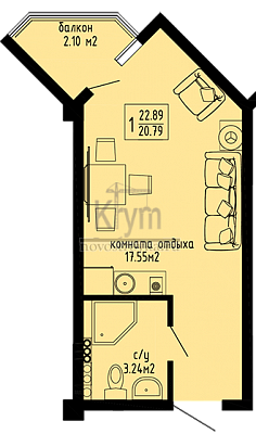 Квартира 22.89  стоимостью 1899870 рублей в Комплекс Адмиральская лагуна    Севастополь Крым  