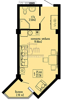 Квартира 25.46  стоимостью 2215020 рублей в Комплекс Адмиральская лагуна    Севастополь Крым  