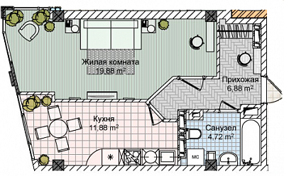 Квартира 43,37  стоимостью 3599710 рублей в Комплекс «Victory Hills»    Севастополь Крым  