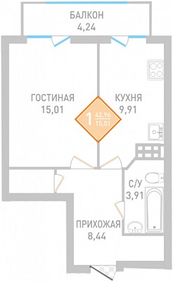 Квартира 42.96  стоимостью 3222000 рублей в ЖК "Сакура"    Севастополь Крым  