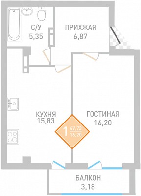Квартира 47.70   стоимостью 3577500 рублей в ЖК "Сакура"    Севастополь Крым  