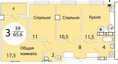 Квартира 65,6  стоимостью 4624800 рублей в ЖК «АДМИРАЛЬСКИЙ»    Севастополь Крым  